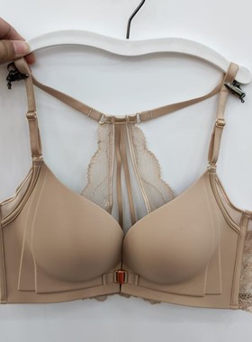 前扣美背女内衣无钢圈软支撑后背蕾丝聚拢塑形无痕光面文胸罩8607