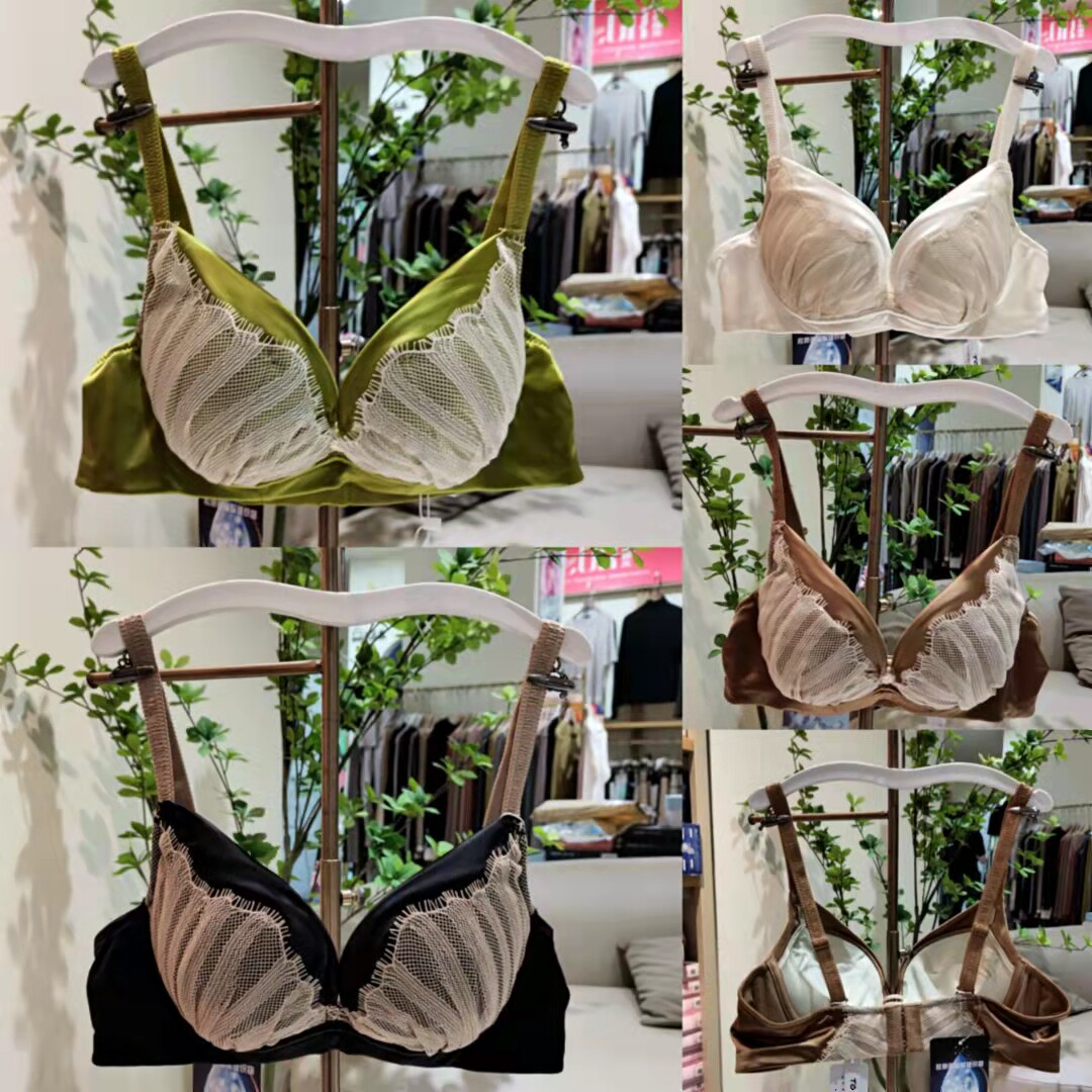 新款小胸无钢圈文胸性感柔软中厚AB杯聚拢蕾丝舒适内衣流星谷666