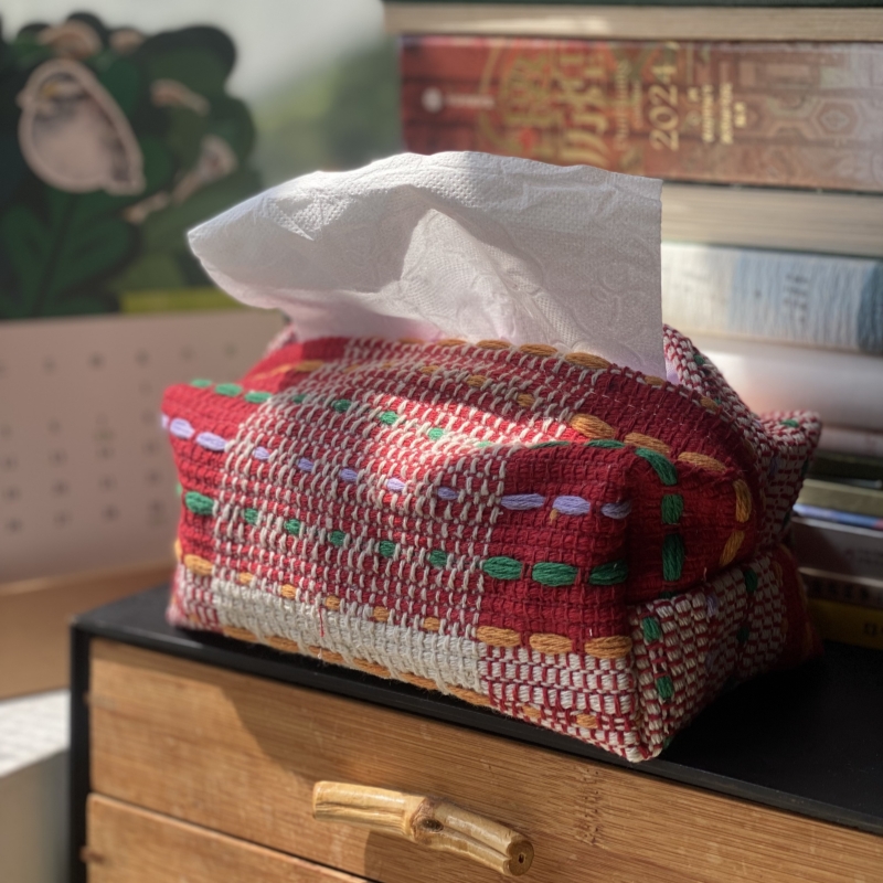 出口彩色线条抽纸盒北欧复古编织布艺纸巾袋客厅房间民宿纸巾盒