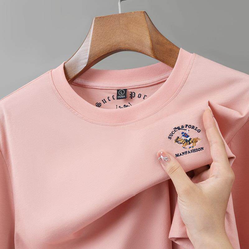 保罗正品纯棉保罗大牌夏季圆领短袖男士t恤衫青年宽松休闲纯色t恤