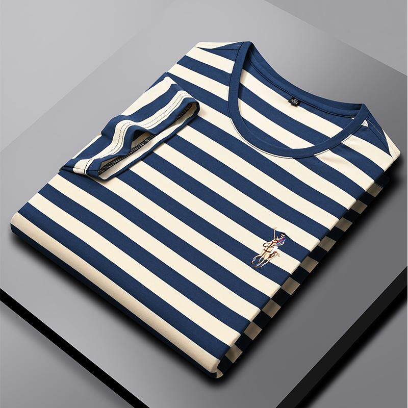 保罗正品保罗条纹t恤男圆领短袖polo马标刺绣海魂衫冰丝凉感潮流