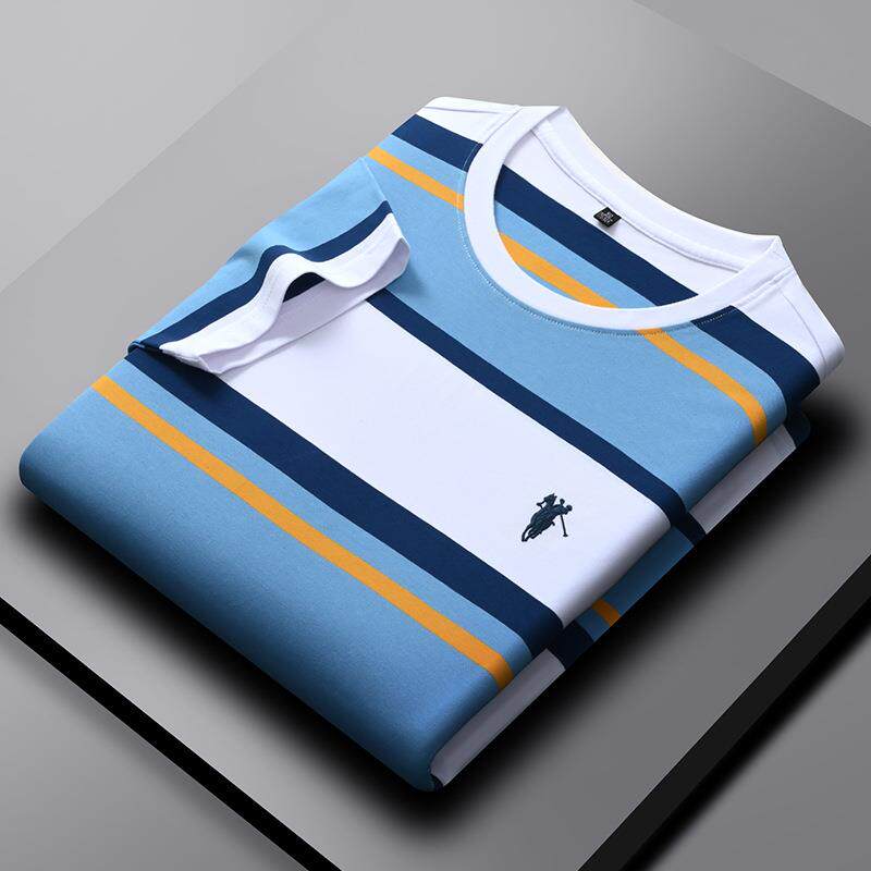 保罗正品男装夏季纯棉短袖男士t恤衫条纹休闲圆领合体型短袖t恤男