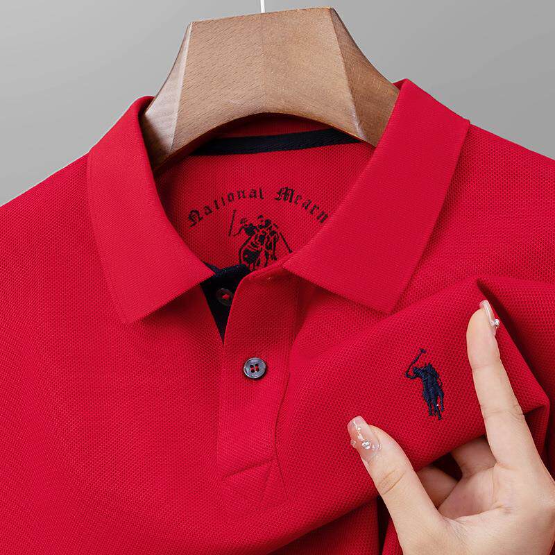 保罗正品保罗短袖t恤男高端纯棉男装衣服刺绣新款红色本命年男士