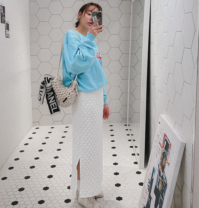 韩国正品女装代购 HANAUNNI 2023春款 时髦韩范蓝色棒球百搭卫衣