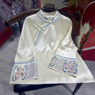 2599复古百搭国风长袖 盘扣上衣小外套 醋酸立领刺绣新中式