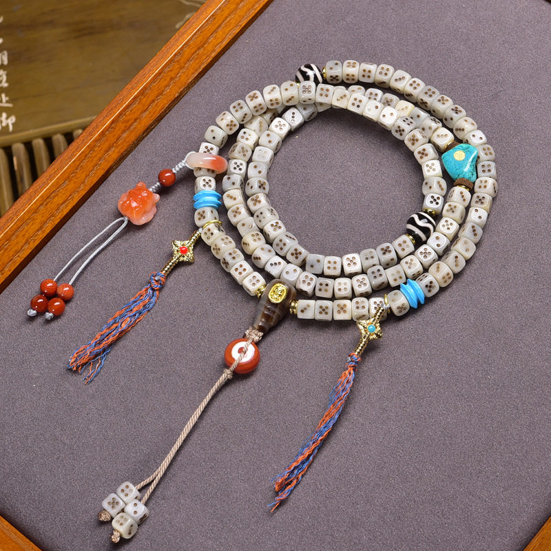 藏传回流骨雕刻骰子108颗佛珠念珠藏式文玩料器红玛瑙嘎乌盒配饰,特色手工艺,佛珠项链,淘宝优惠券,粉丝福利购,淘宝优惠卷