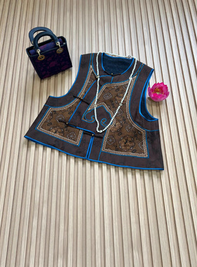 8024春新款 桑蚕丝香云纱 复古圆领斜襟刺绣提花马甲M-XL不退不换