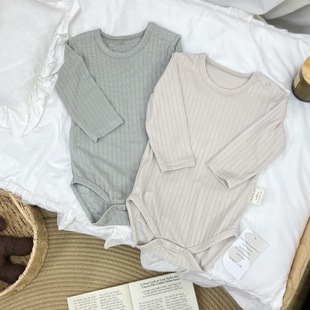 新款 单肩扣连体衣纯色棉氨打底哈衣百搭哈衣 婴儿男女宝宝长袖