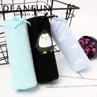 蝶安芬3条装60支纱弹力纯棉印花可爱学生少女中低腰三角女士内裤