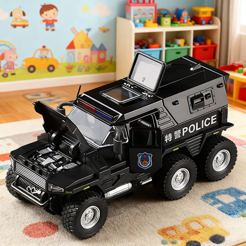 六轮合金惯性警车汽车玩具越野车