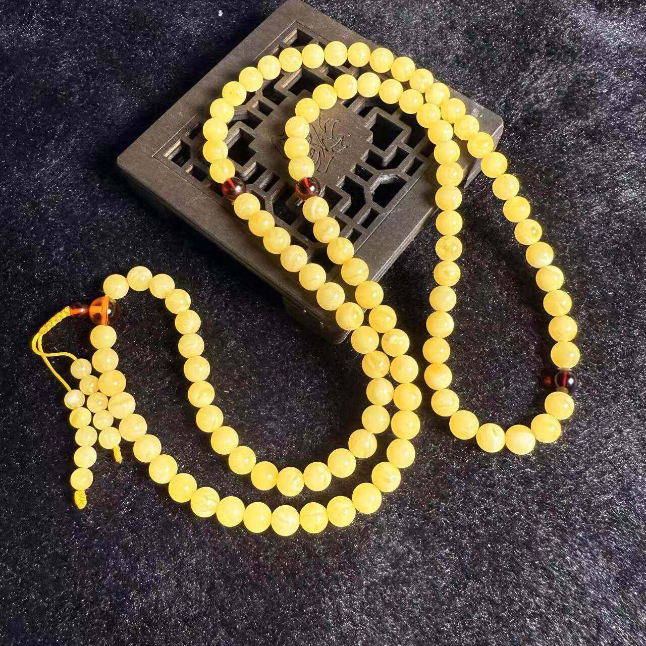 天然波罗的海蜜蜡108手串 原矿无优化白花蜜蜡 7.5mm