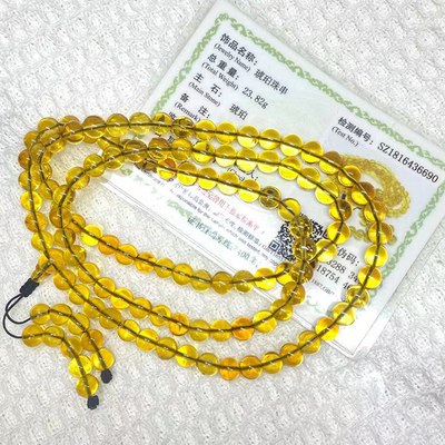 天然缅甸琥珀手串金蓝珀108念珠佛珠多层手链配链项链男女款