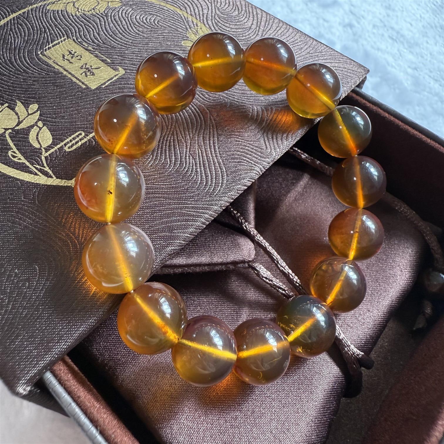 天然金棕珀13mm手串有证书
