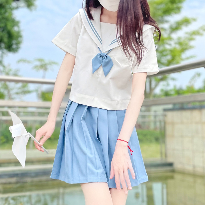 现货原创日版jk蓝二本夏服短袖学生班服校服基础款百搭水手服