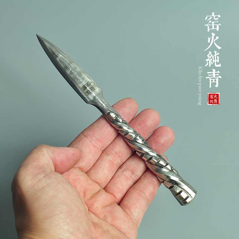 茶刀大马士革吴勇辉手工锻打普洱茶刀不生锈茶锥撬黑茶饼工具茶针