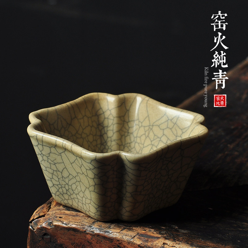 吴建传世哥窑倭方杯支钉烧仿古倭角四方杯功夫茶主人杯高端品茗杯