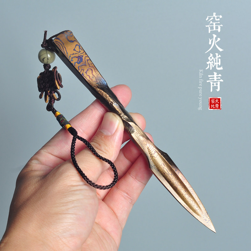 普洱茶刀茶针茶锥龙泉纯手工锻打花纹钢撬茶饼工具非大马士革钢