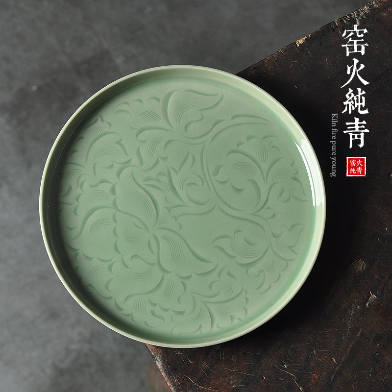 半刀泥刻花壶承干泡台紫砂壶垫托