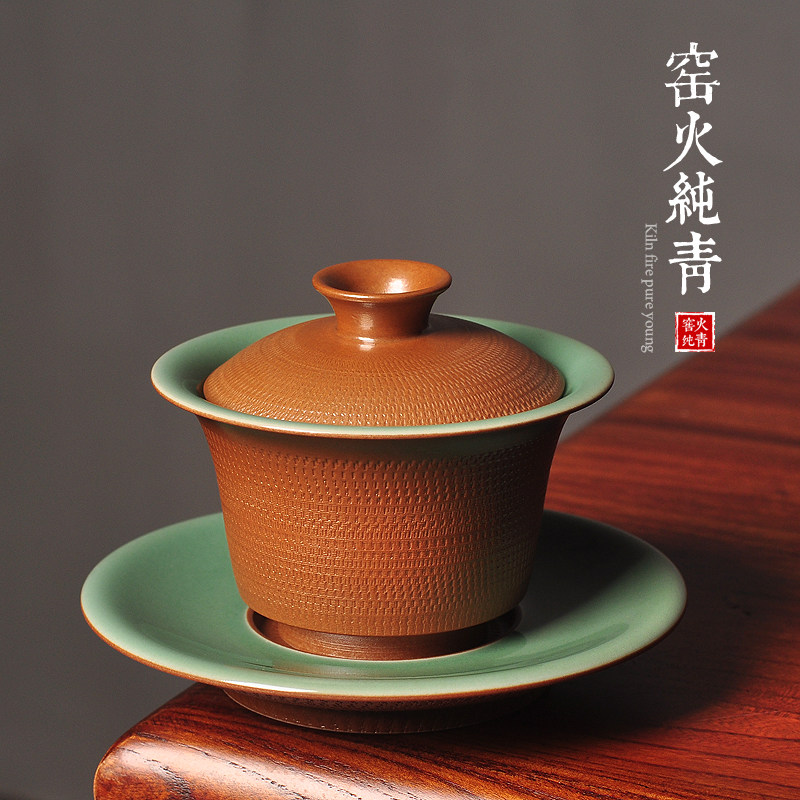 全手工跳刀盖碗中式三才碗泡茶碗