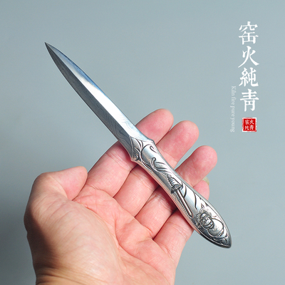 天师钟馗大马士革钢茶刀江龙茶刀