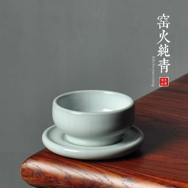 哥窑月白青瓷品茗普洱杯一杯一碟