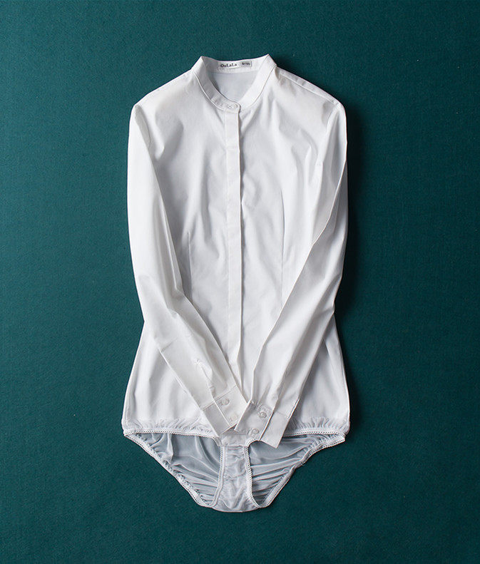 职业工装春秋立领短袖连体衬衫长袖女连裤衬衣女面试修身大码弹力