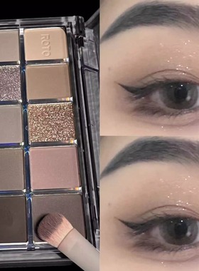 ROTO十色眼影盘大地色亮片闪粉哑光珠光学生灰色深色水泥色烟熏妆