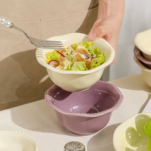 陶瓷花朵饭碗奶油家用新款碗盘陶瓷餐具餐具碗筷碗碟套装盘子