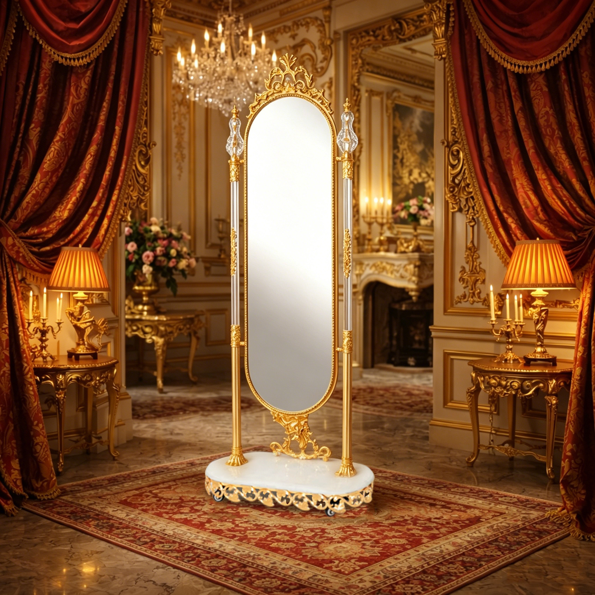 欧式别墅豪华水晶奢华轻奢精致金属雕花古典全身落地专用穿衣镜子