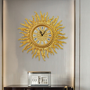 创意家用圆形挂钟 客厅挂墙数字太阳钟欧式 钟表客厅挂钟纯铜钟时尚
