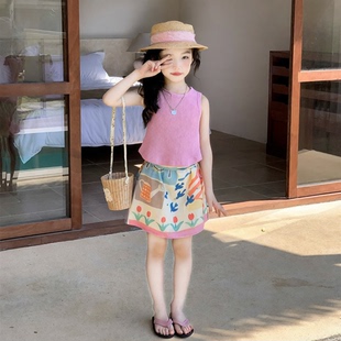 2026夏季 女童时髦背心彩绘涂鸦半身裙两件套儿童洋气夏装 套装 新款