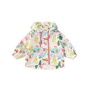 YAYA童装 春秋儿童上衣卡通涂鸦连帽衣服女童冲锋衣小童外套 新款