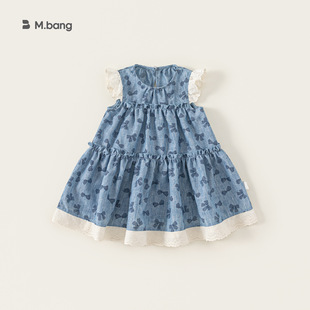 YAYA童装 小童蛋糕裙甜美儿童公主裙 女童蝴蝶结连衣裙蕾丝花边无袖