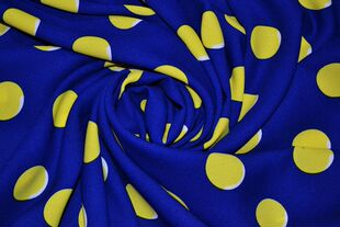 韩国原装进口 雀跃的圈圈 深宝蓝亮黄色圆圈时装面料 外套连衣裙