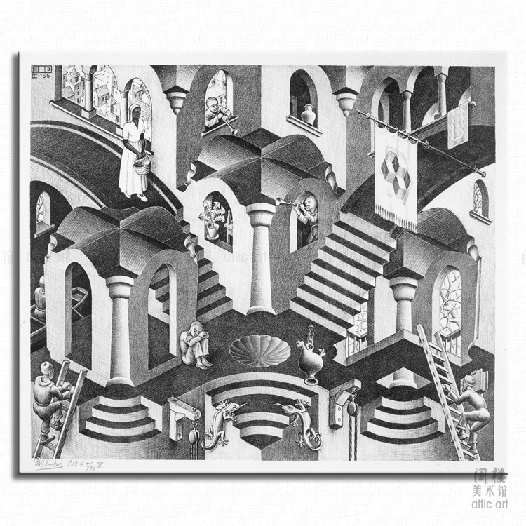 凸与凹 Escher 埃舍尔 视错觉版画装饰画无框有框客厅书房酒吧图片