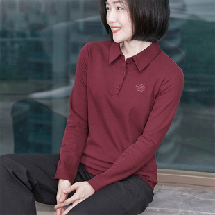长袖t恤女内搭翻领宽松POLO衫带领有领大码中年妈妈外穿打底衫冬