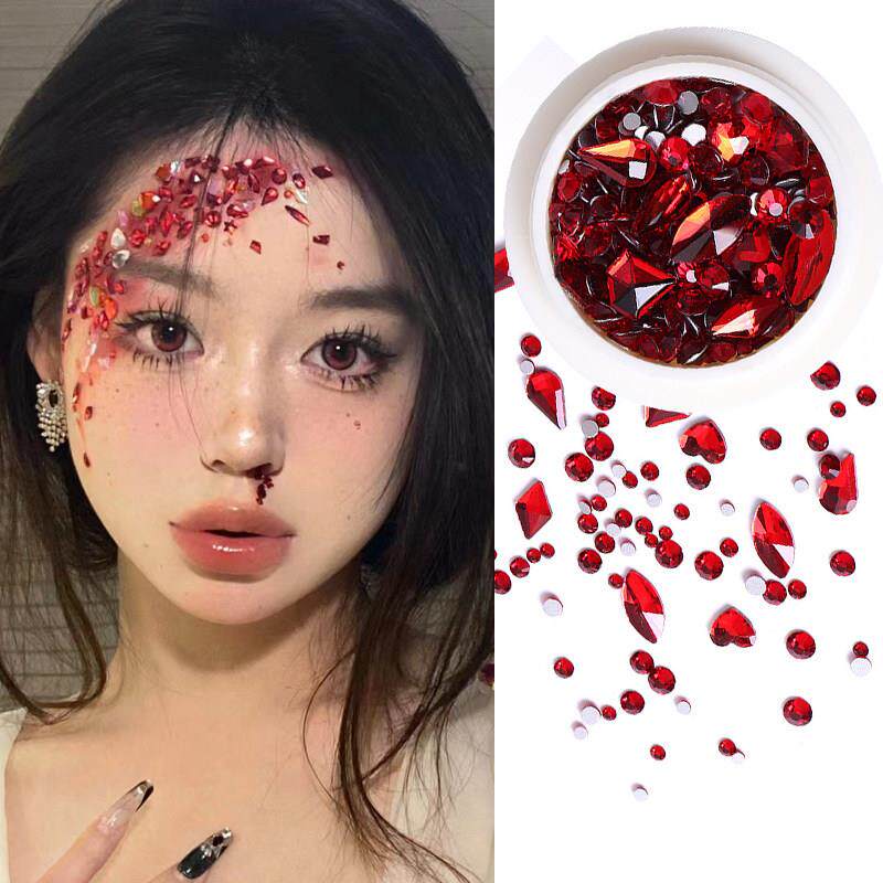 正品圣诞节大红色异形钻黑色贴脸泪钻钻石妆脸部贴钻欧美流行妆容
