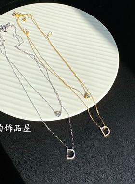 韩版气质迷你小字母锆石 通体925银 双层细链子锁骨链短项链