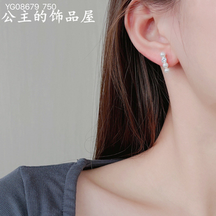 古丽 气质优雅小众 镶锆石小珠子平衡木通体925银饰品 小耳钉耳饰