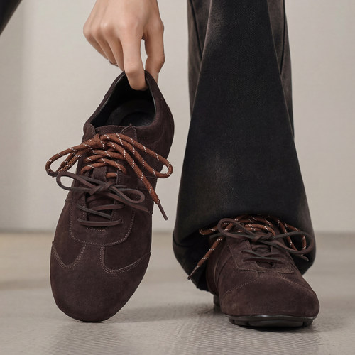 复古男德训鞋反绒皮棕色阿甘风