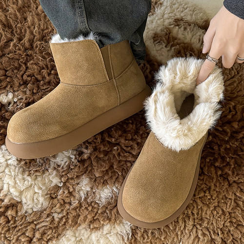 翻毛防寒保暖棉靴面包厚底大棉鞋