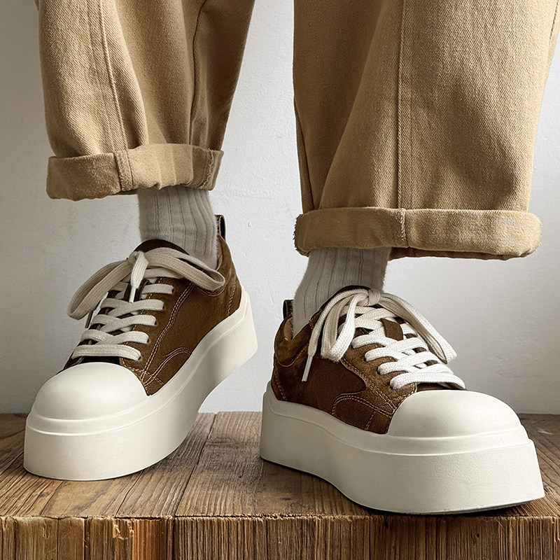 男鞋2026新款夏厚底增高板鞋高级感痞帅百搭潮鞋翻毛皮大头休闲鞋