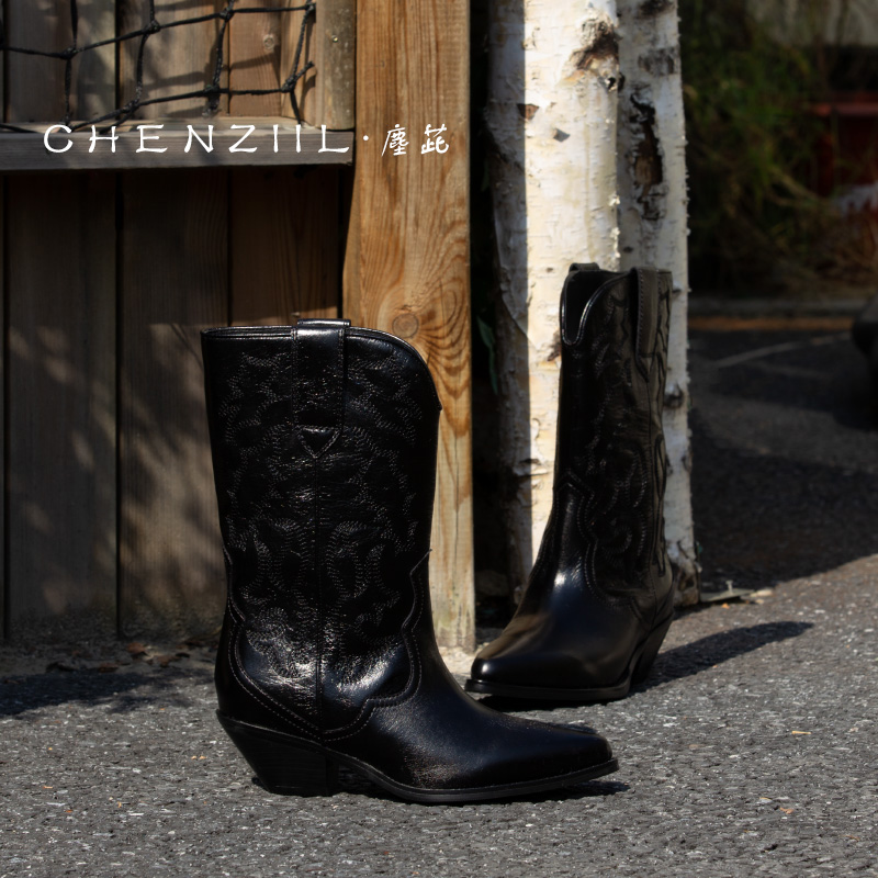 CHENZIIL塵茈重工刺绣西部靴