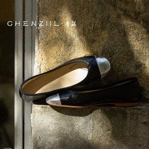 CHENZIIL 艺术系黑银 手工真皮底芭蕾舞鞋平底单鞋