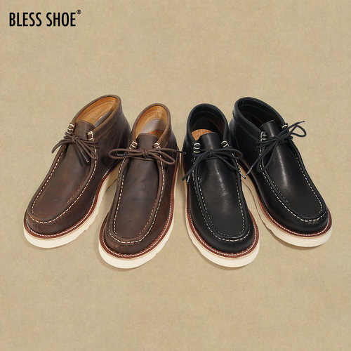 固特异工艺内外真皮袋鼠鞋工装靴