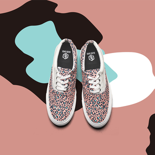 夏季 豹纹拼接 低帮帆布鞋 BLESS 休闲鞋 LEOPARD 滑板情侣款 SHOE