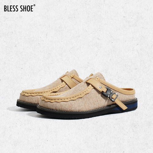 BLESSSHOE夏季环保棉麻袋鼠拖鞋
