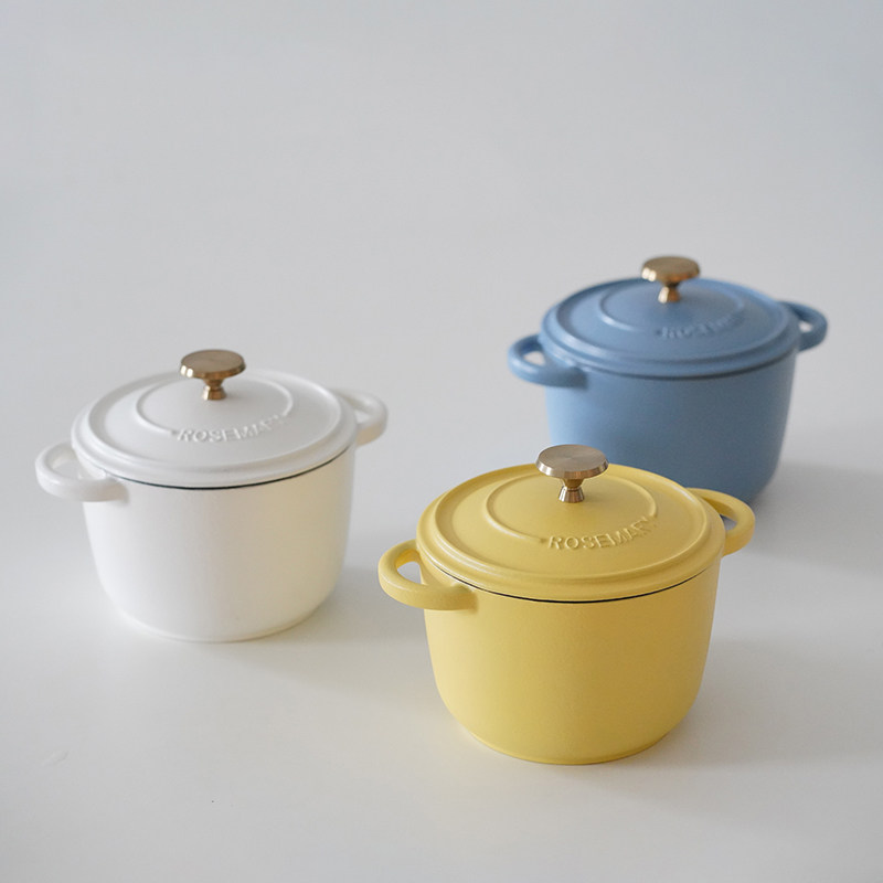 加深哑光黄色白色小饭釜一人食深锅珐琅锅日系铸铁汤锅炖锅小饭煲