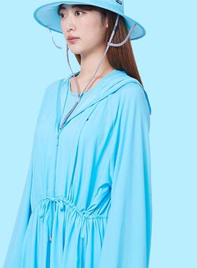 HOII/后益明星同款连帽拉链长版外套防晒衣长款夏季女时尚收腰