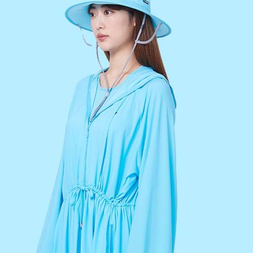 HOII/后益明星同款连帽拉链长版外套防晒衣长款夏季女时尚收腰